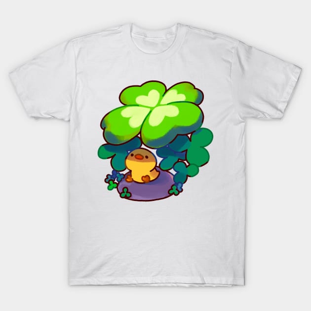 Ducky Hiding Under a Lucky Clover T-Shirt by vooolatility